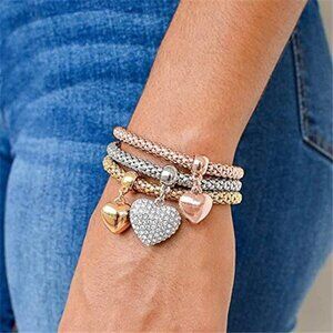 Heart Charms Bracelets Crystal  Multilayer - 3PCS Gold/Silver/Rose Gold Corn